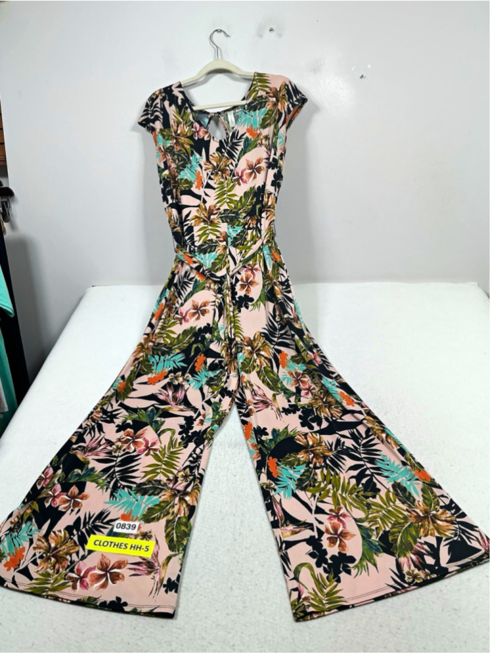 Tacera Womens Floral Wide Leg Short Sleeve One Piece Jumpsuit Pink L